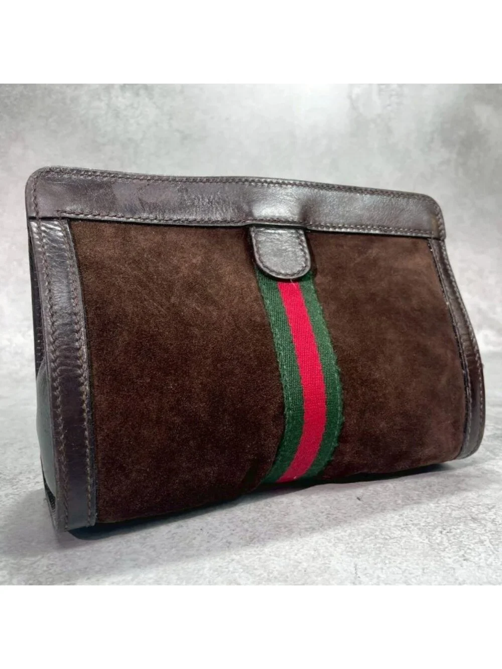 Gucci Sherry Line Clutch Suede Brown Leather